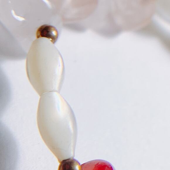 Vintage 90s Gemstone Necklace Carnelian Rose Quartz Shell Beaded Boho 24” - Picture 11 of 15